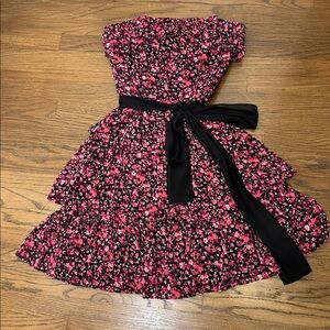 White House Black Market Strapless Ruffled Floral Dress